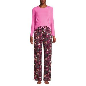 Pink Long Sleeve Top and Printed Pajama Pants Set